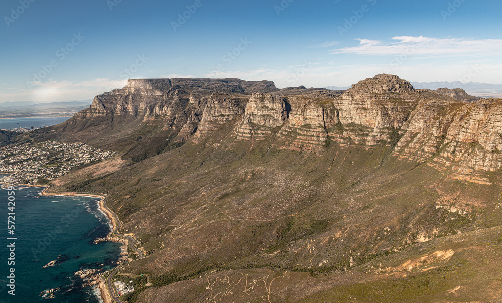 Twelve Apostles at Cape Town (South Africa), aerial view, shot from a helicopter
