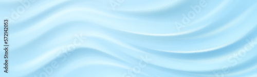 Abstract background with texture of blue cream, water or silk surface. Soft satin fabric with wavy creases. Cosmetic gel, skincare mask surface, vector realistic illustration
