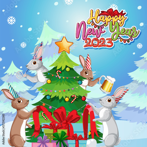 Happy New Year 2023 Banner in Christmas theme