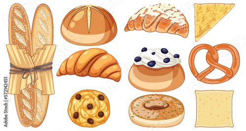 Set of bread and pastry bakery products