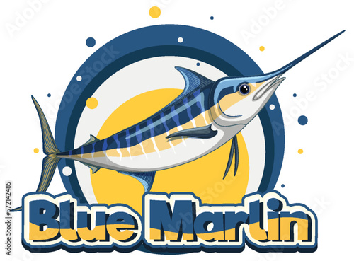 Blue marlin fish logo with carton character