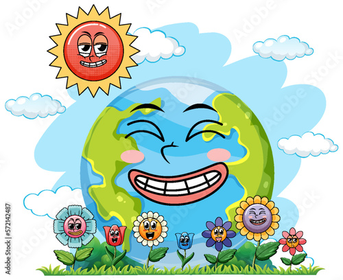 Smiley earth globe with sun
