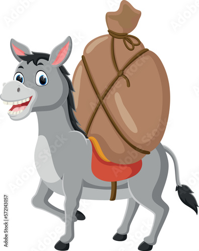 Cartoon donkey carries a heavy big bag © ROFIDOHTUL