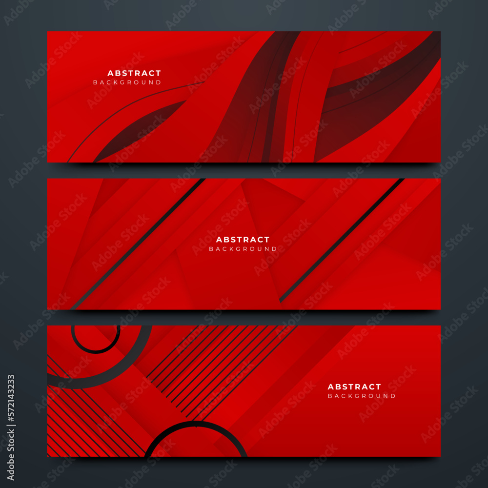 Fototapeta premium Set of modern red and black abstract geometric design banner background