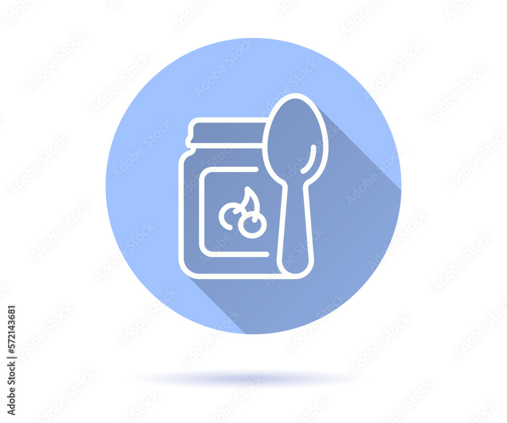 Jar with spoon for baby food icon with long shadow for graphic and web design. Jar with spoon for baby food icon with long shadow for graphic and web design.