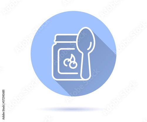 Jar with spoon for baby food icon with long shadow for graphic and web design.