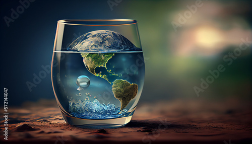 Earth submerged in glass for world water day on a blurred background created with Generative AI technology