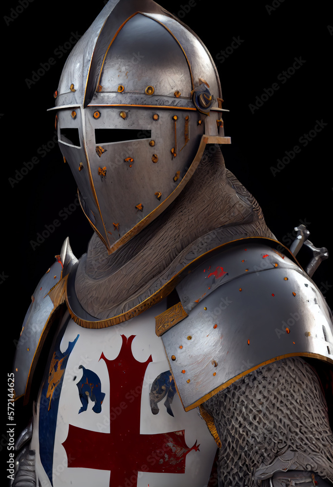Illustration of an armoured medieval knight, Generative AI. Illustration of an armoured medieval knight, Generative AI.