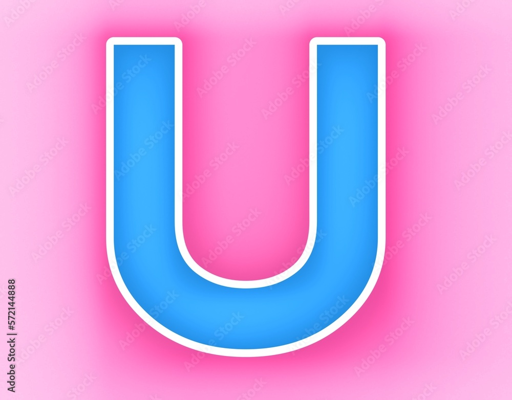 Capital Letter U alphabet uppercase sign design template element. Blue icon at magenta background. Capital Letter U alphabet uppercase sign design template element. Blue icon at magenta background.