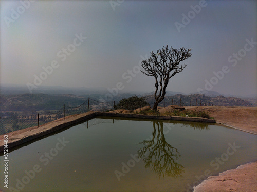 Mirror image in Ajanadri hill, Hampi