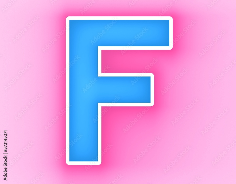 Letter F alphabet uppercase sign design template element. Blue icon at magenta background.