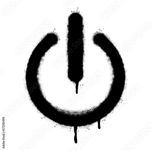 Spray Painted Graffiti shut down icon Sprayed isolated with a white background. graffiti Icon button on-off with over spray in black over white.