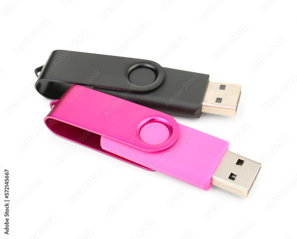 Different USB flash drives on white background Different USB flash drives on white background
