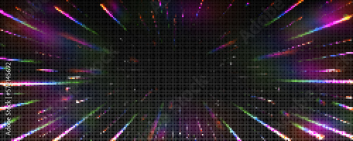 Rainbow light speed on transparent background. Vector realistic illustration of colorful abstract neon sparkles moving in darkness, aura effect, sunlight beam refraction through crystal glass prism