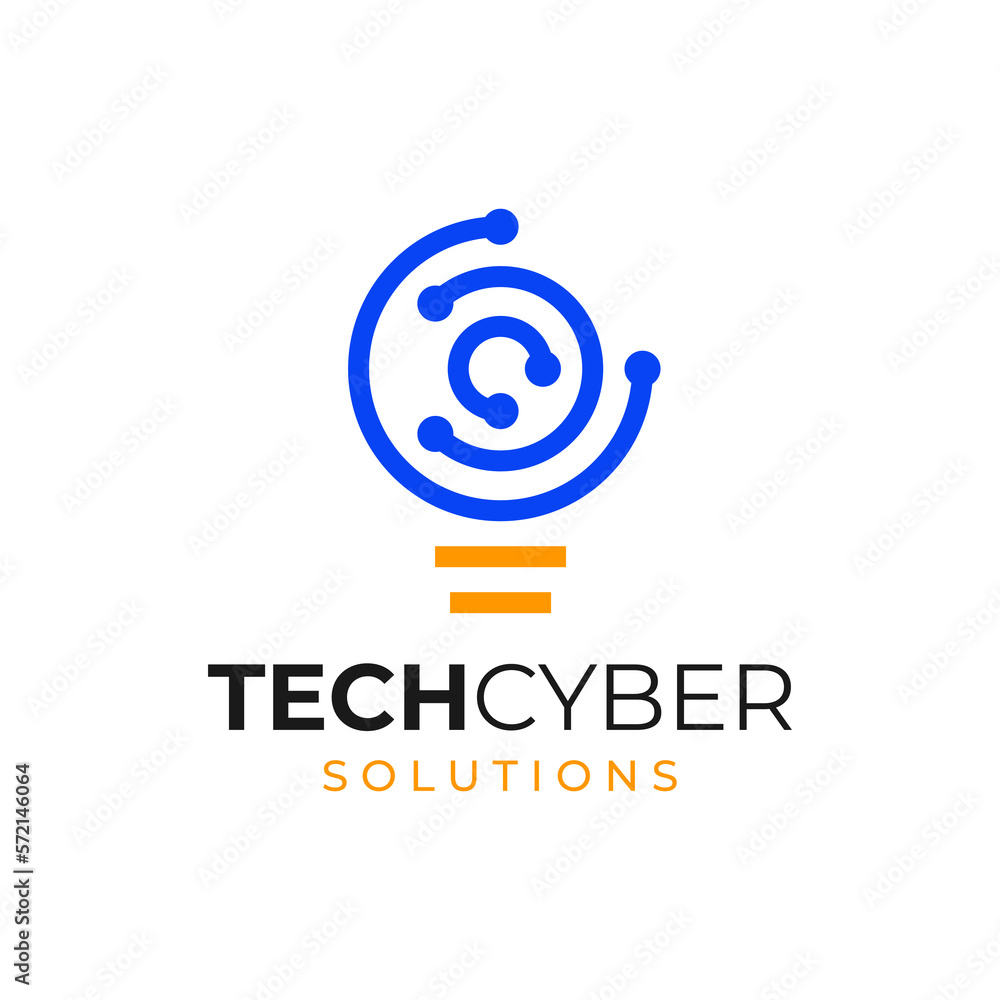 Technology Cyber Solution logo design vector illustration, Combination of Tech symbol with Light Bulb or Lamp icon, for Tech Agency, Corporate, Service, Consultant, Security logo inspirations