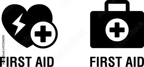 十字のハートの応急処置アイコンセット　first aid