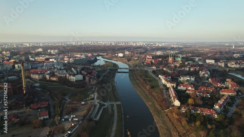 Wallpaper Mural Drone footage flying straight over a Warta river in Poznan, Poland Torontodigital.ca