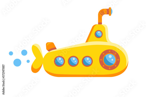 peaceful yellow submarine in the sea. flat vector illustration.