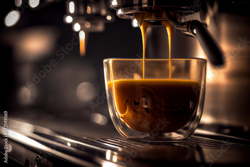 Coffee machine making coffee, closeup, macro, Generative AI