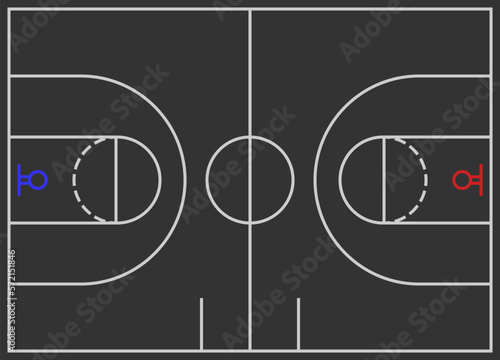 Basketball court floor with a line on a black background. Vector illustration. © Marat