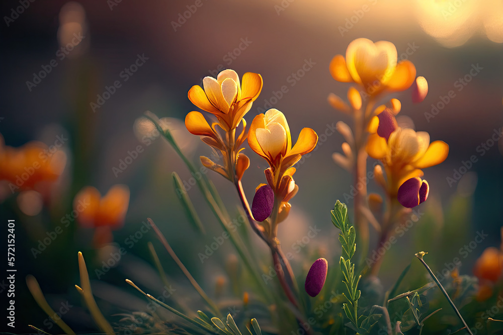 Freesia Flowers, Illustration, Generative AI Freesia Flowers, Illustration, Generative AI