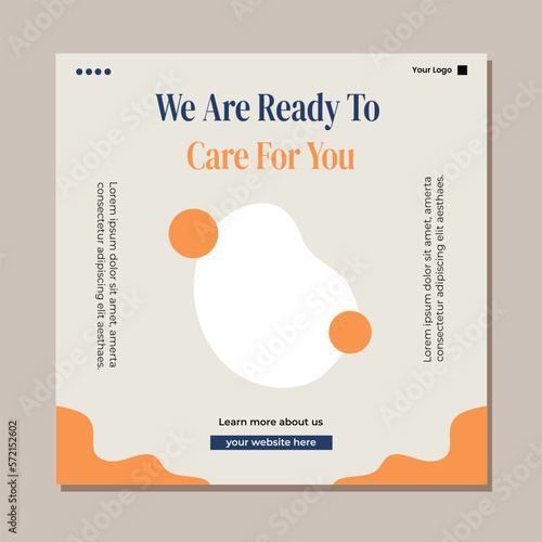 Medical social media post template design. Modern banner with blue and white background and place for the photo. Usable for social media, banner, and website.