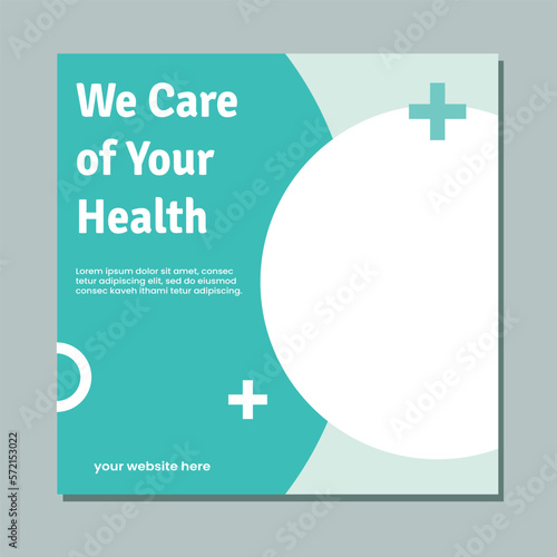 Medical social media post template design. Modern banner with blue and white background and place for the photo. Usable for social media, banner, and website.