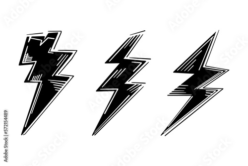 hand drawn doodle thunder bolt illustration vector isolated background