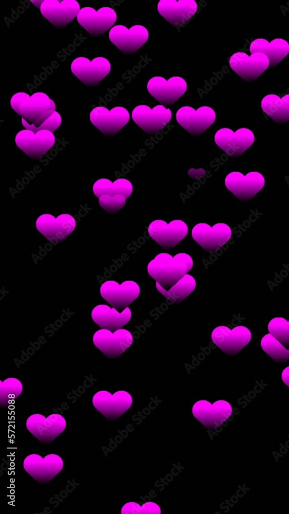 Purple Neon love hearts sign symbol animation motion graphics moving down on black background for valentine's day or mother's day concept Purple Neon love hearts sign symbol animation motion graphics moving down on black background for valentine's day or mother's day concept
