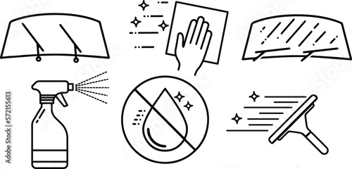 Set of car window glass line icon set