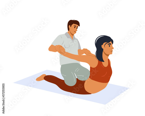 Doctor chiropractor provides medical care. Vector illustration