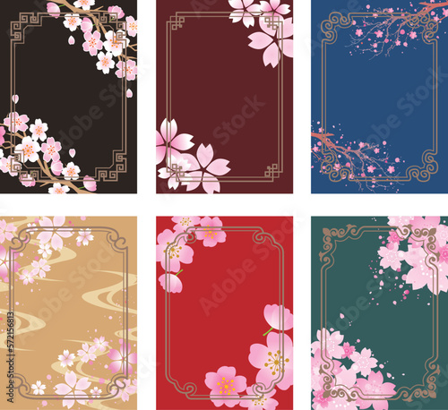 中華風　フレーム枠　春　桜
