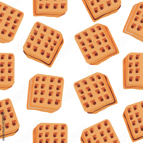 Seamless pattern of waffles with various fillings. Vector illustration of waffles, pastries for breakfast, sweet snacks