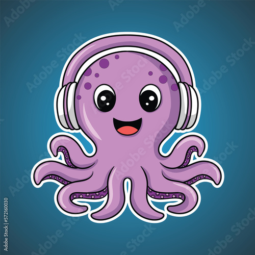 artwork illustration and t shirt design cute octopus with headphone for sticker