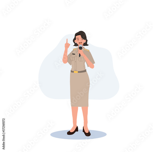 female Thai government officers in uniform. Woman Thai teacher, explaining knowledge. Vector illustration