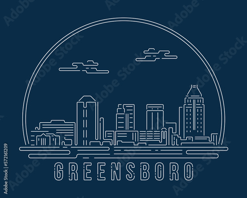 Greensboro - Corpus Christi - Cityscape with white abstract line corner curve modern style on dark blue background, building skyline city vector illustration design photo