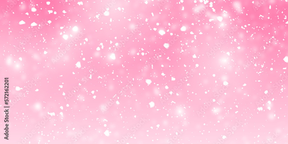 Soft pink winter vector abstract background with falling snow splash texture. Gradient fill. Hand drawn snowfall texture. 