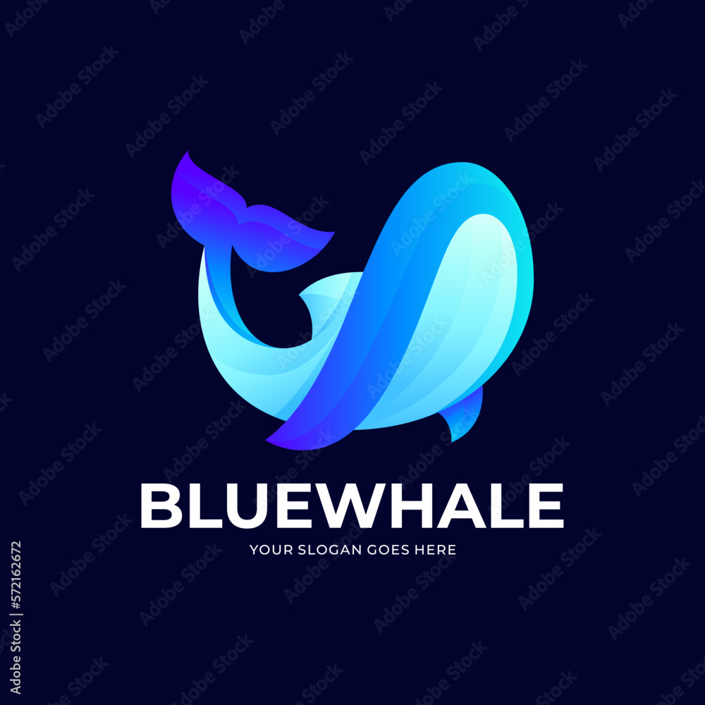 Colorful vector blue whale logo icon illustration, blue whale in sea ...