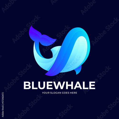 Colorful vector blue whale logo icon illustration, blue whale in sea