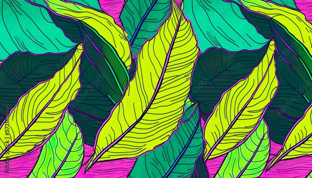 Luxury nature leaves pattern design, Tropical leaf, Tropical Elegance, Full Hand Drawn Banana Leaf Line Arts Created with Generative AI technology