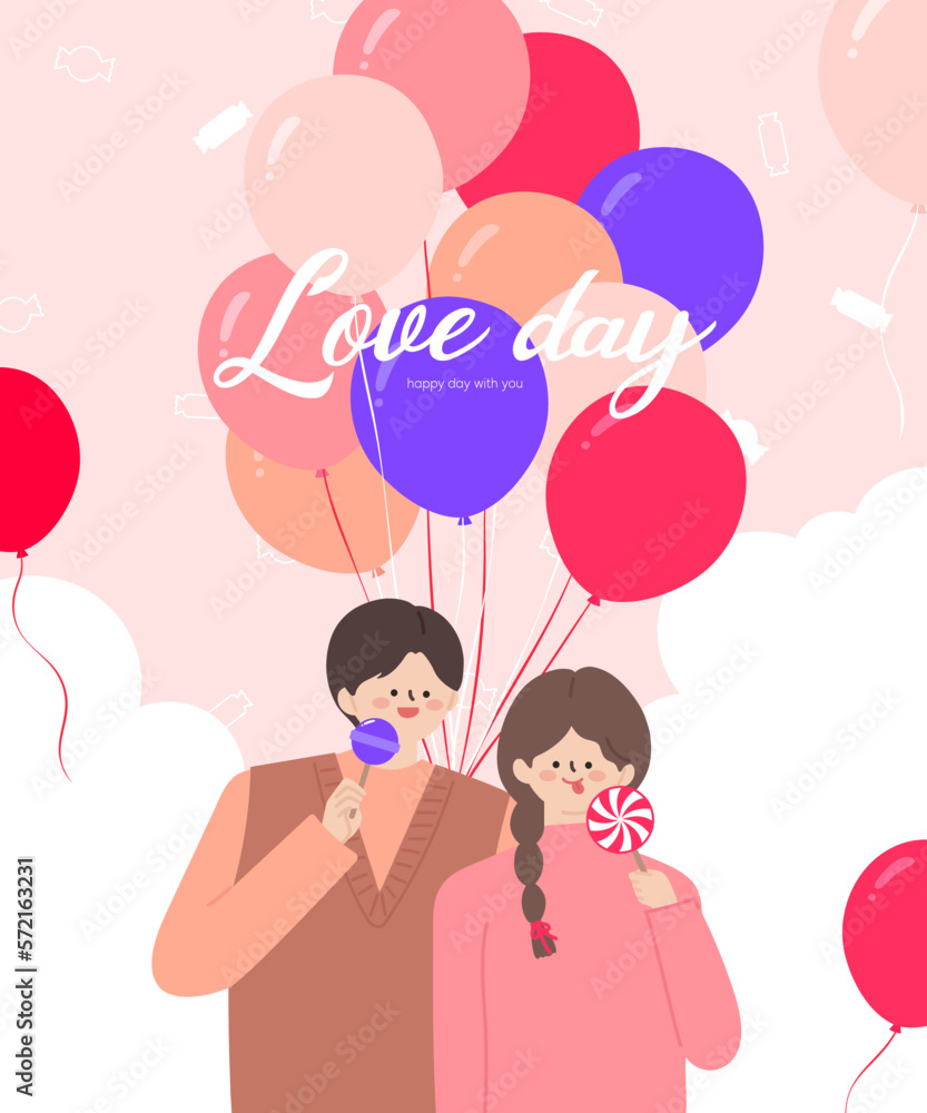 ballons and cuted couple, candy illustration