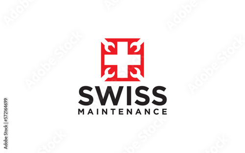 Swiss Service logo or label. Construction, repair vector illustration