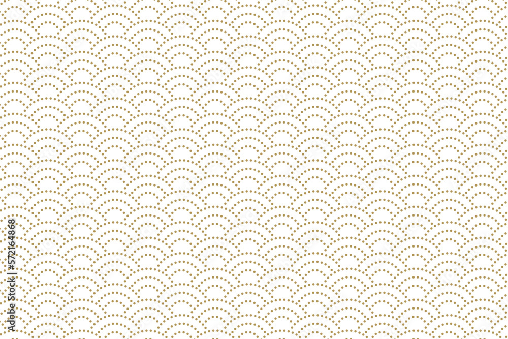 ドットの青海波のシームレスな透過パターン。和柄のイラスト。金色バージョン。