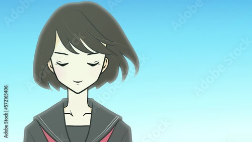青空と微笑む冬服の女学生　ループアニメーション