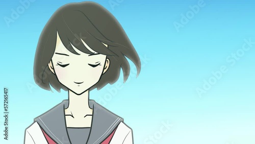 青空と微笑む夏服の女学生　ループアニメーション