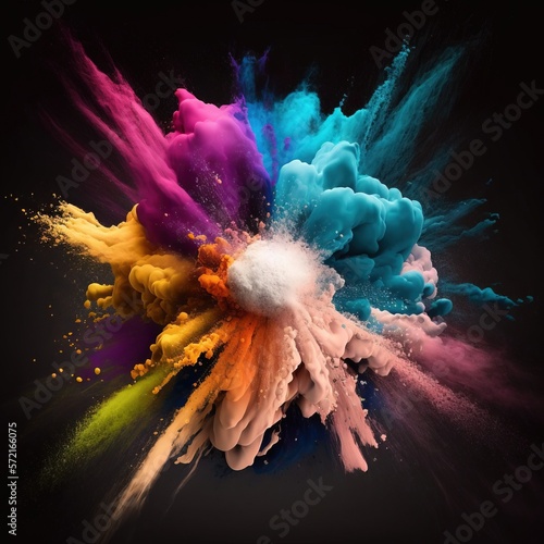 Holi colour explosion in dark background. Generative AI
