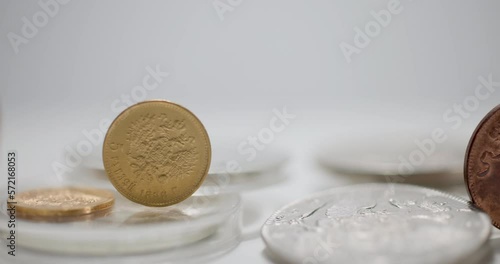 Numismatics. Old collectible coins on the table.