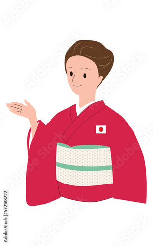 インバウンドの歓迎をする着物女性