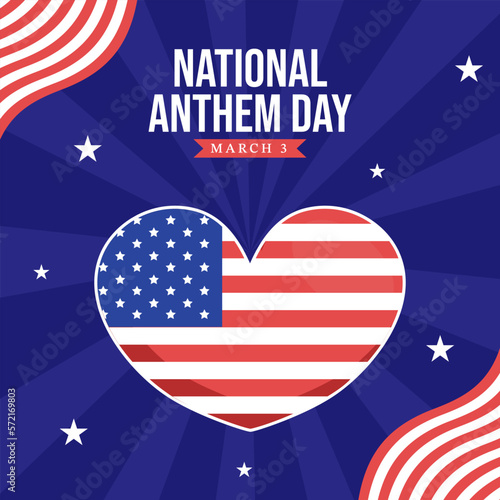 National Anthem Day Social Media Illustration with United States of America Flag Flat Cartoon Hand Drawn Templates