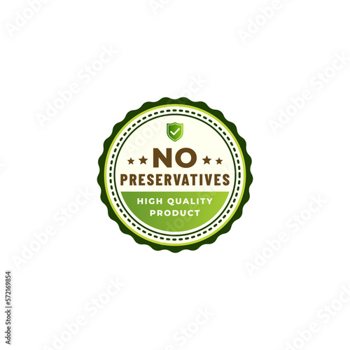 No preservatives label or No preservatives seal vector isolated on white background. Labels for products without preservatives. High quality product labels. No preservatives icon, high quality natural